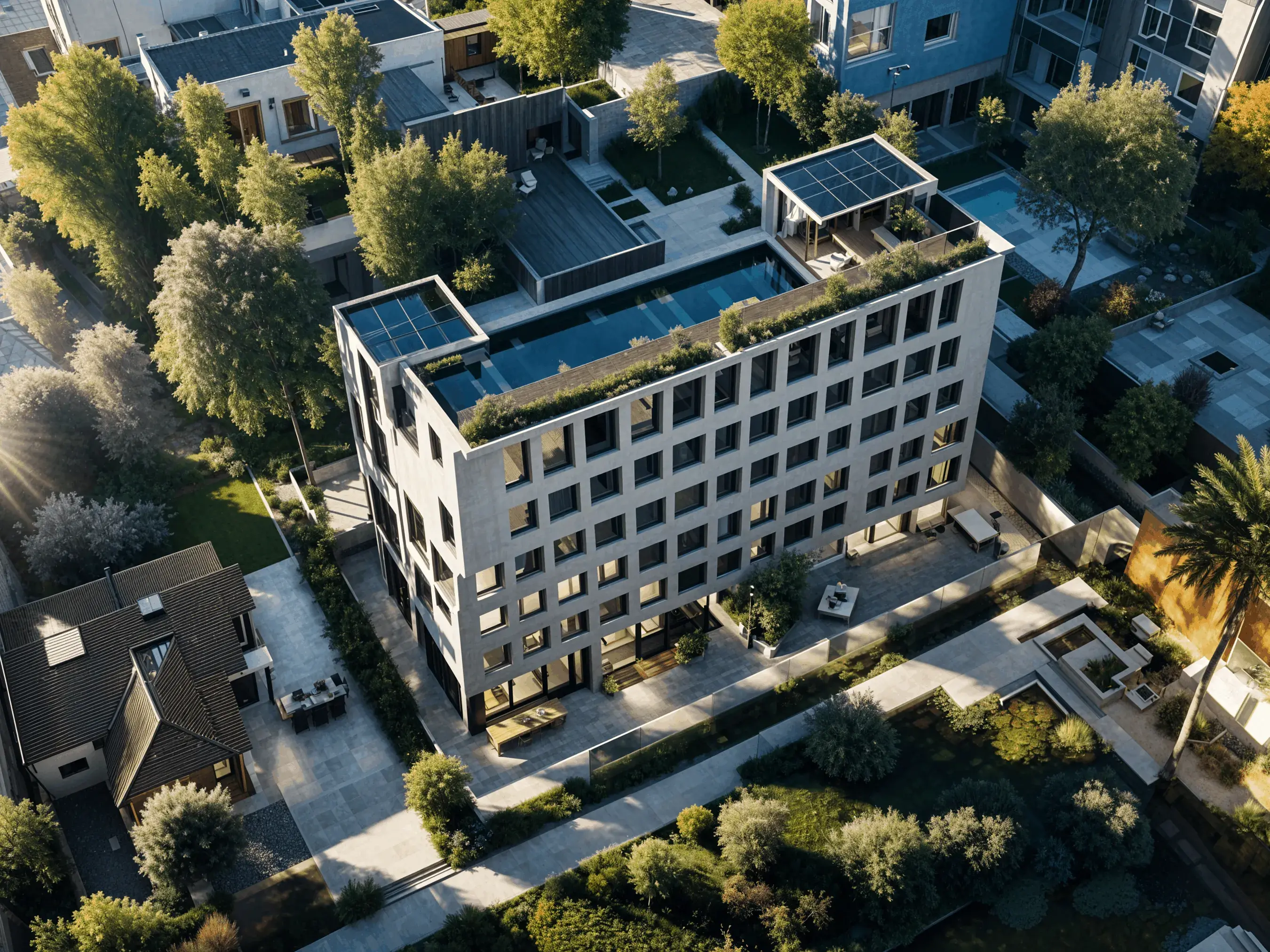 Modern coliving space exterior view